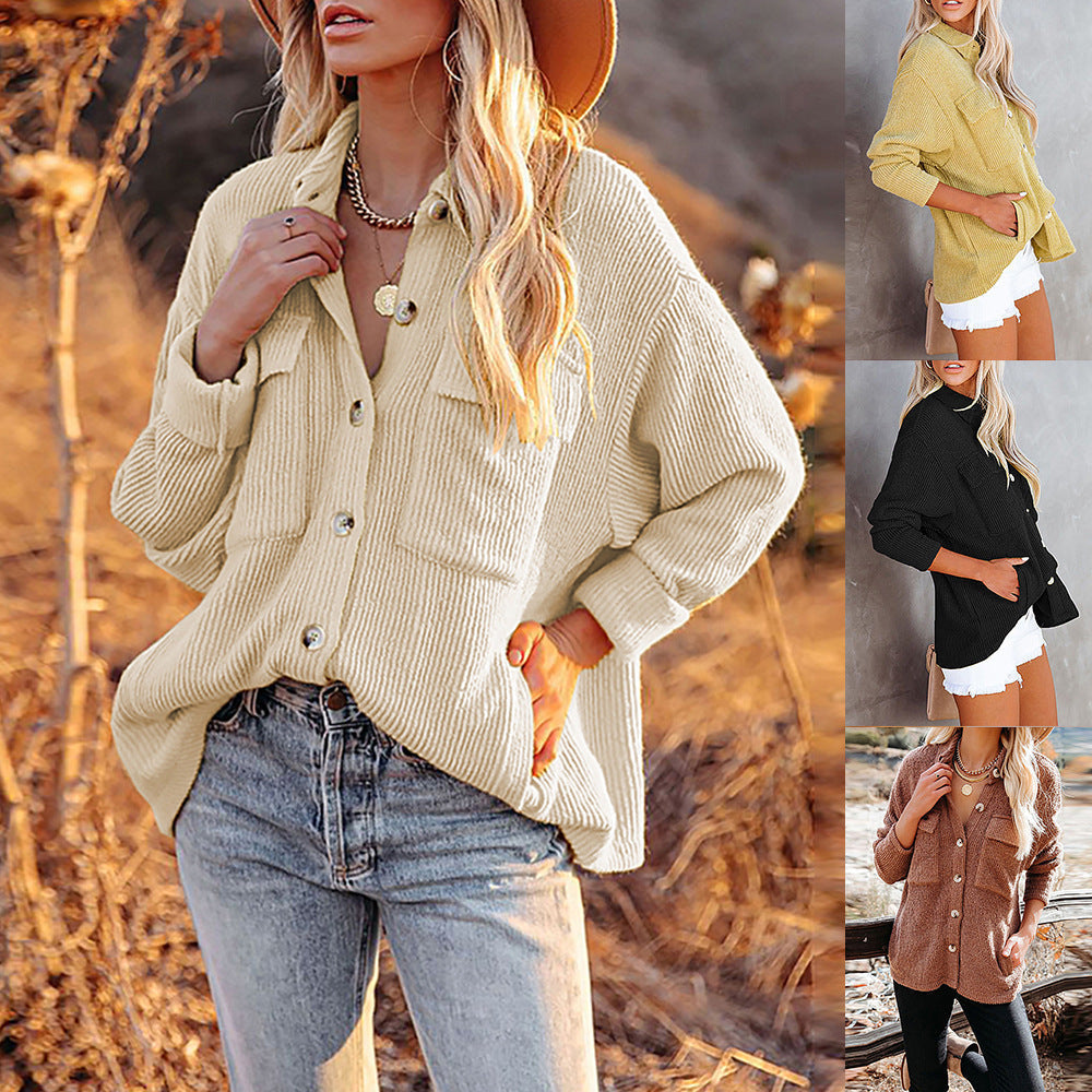 Damen Lässige Strickjacke mit Knopfleiste und Brusttasche R&B