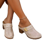Damen elegante Clogs mit modischem Blumendesign und geschmackvoller Schnalle R&B