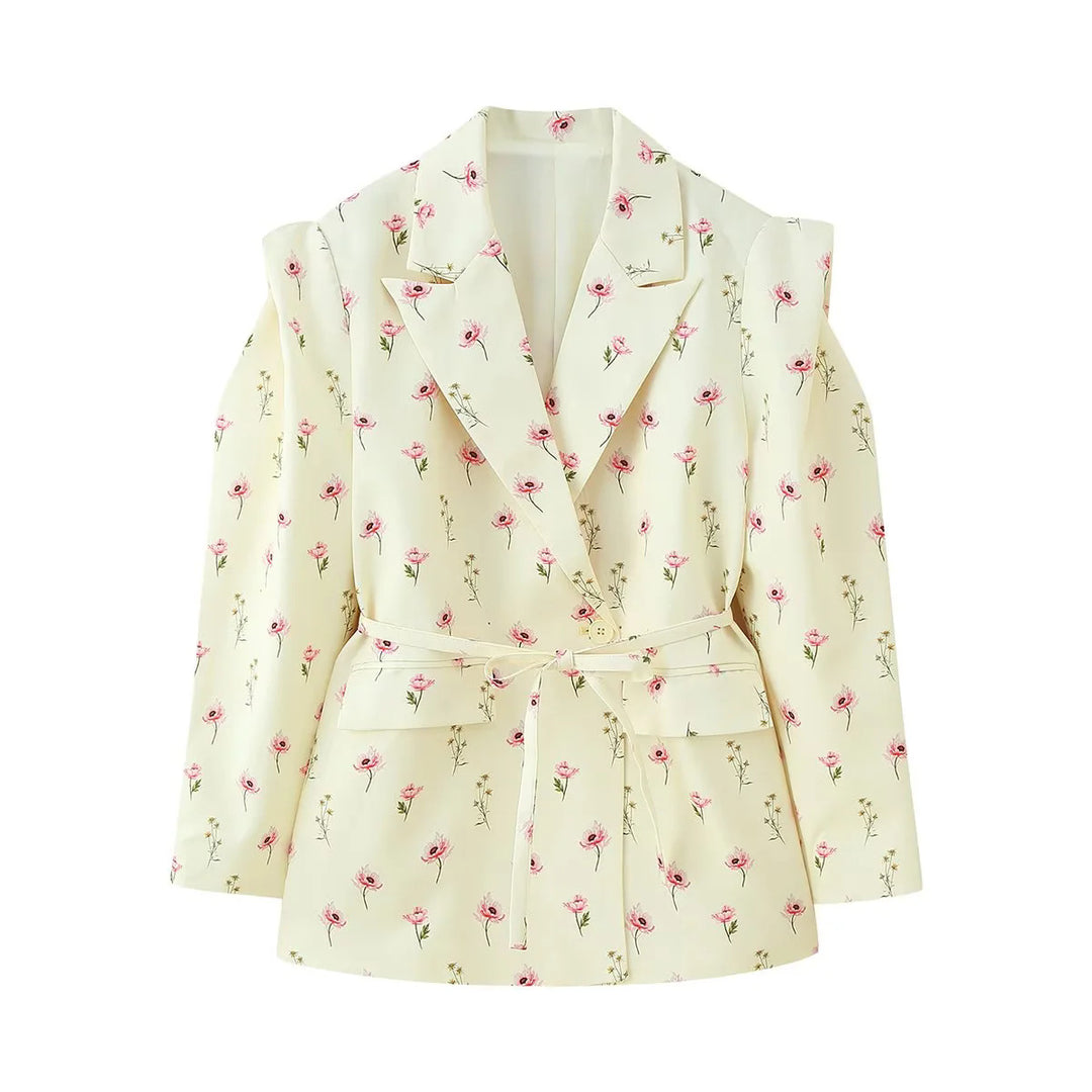 Damen elegante Oversized-Blazerjacke mit Gürtel und Schulterpolstern R&B
