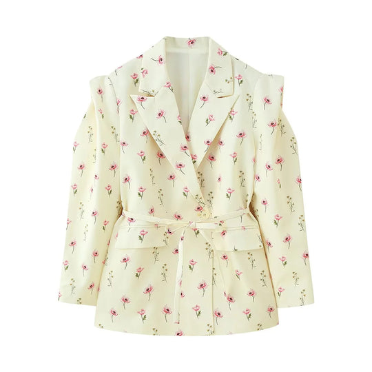 Damen elegante Oversized-Blazerjacke mit Gürtel und Schulterpolstern R&B