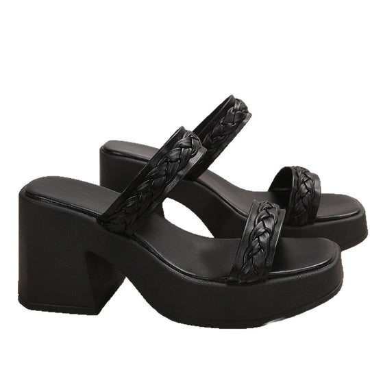 Damen Plateausandalen mit geflochtenem Riemendesign und robustem Blockabsatz R&B