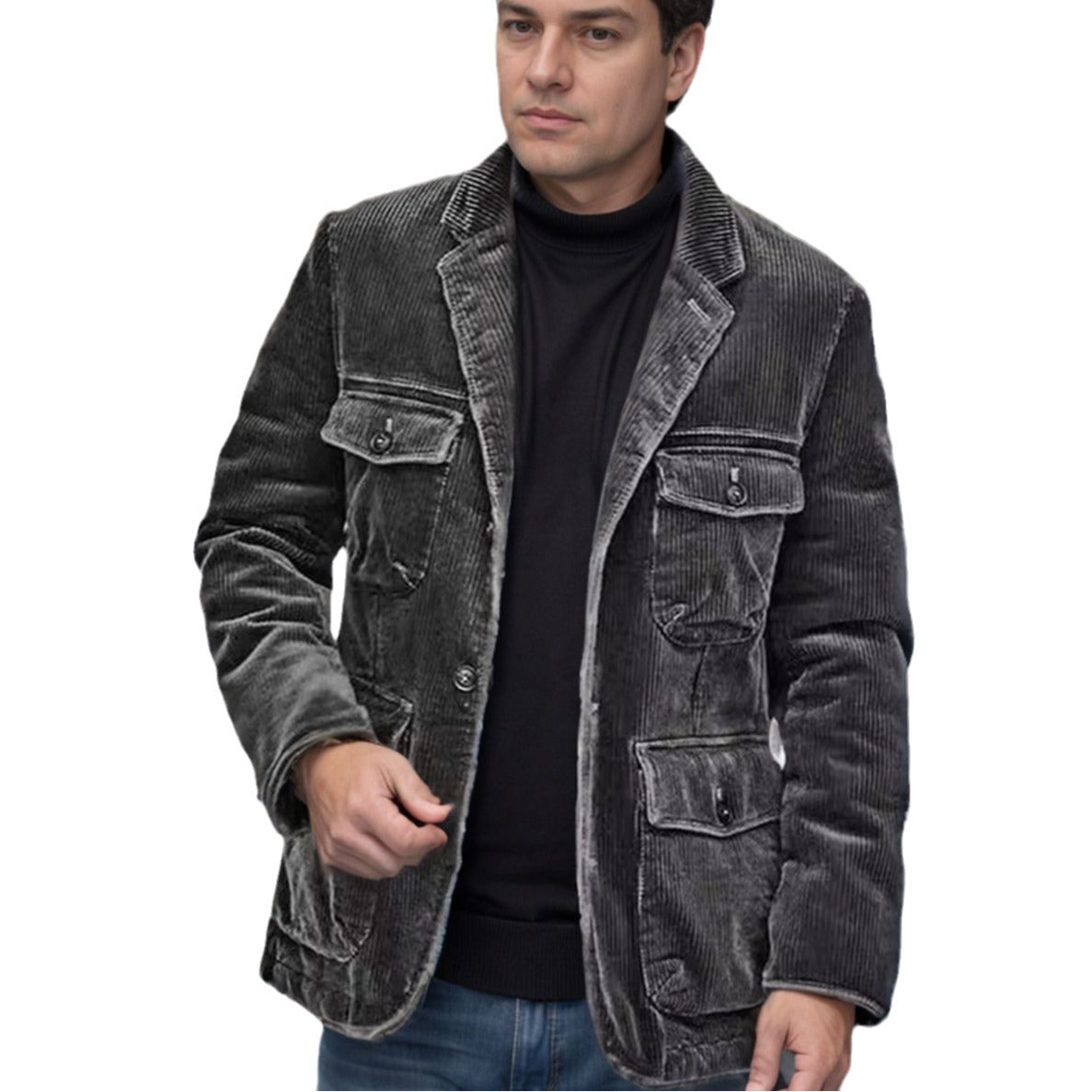 Herren leichte Cordjacke mit praktischen Taschen und modernem Design R&B