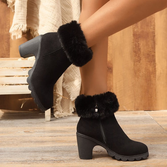 Damen Elegante Stiefeletten mit flauschigem Kragen R&B