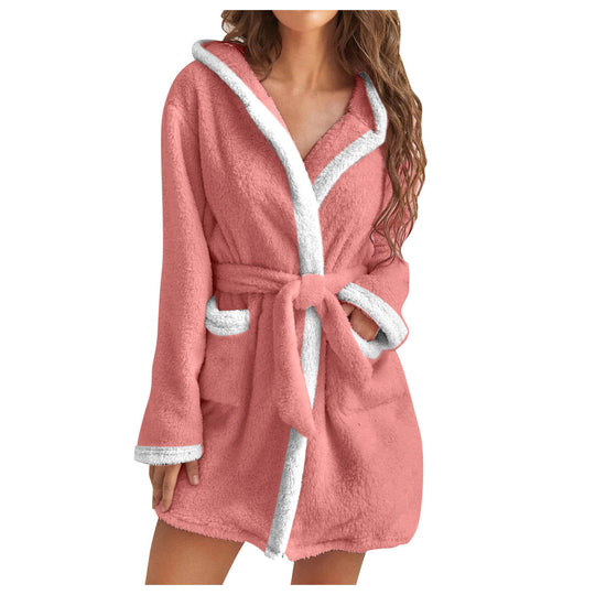 Damen Kuscheliger Bademantel mit weichem Sherpa-Futter und praktischen Taschen R&B