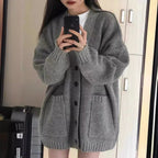 Damen Großer Strickcardigan mit praktischen Taschen und tiefem V-Ausschnitt R&B