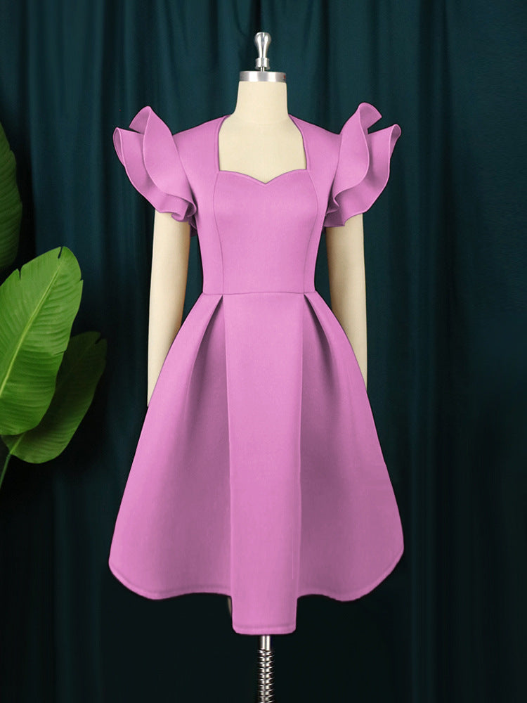 Damen elegantes Kleid mit voluminösen Rüschensäumen R&B