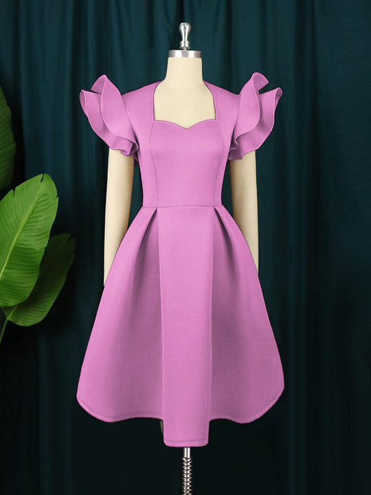 Damen elegantes Kleid mit voluminösen Rüschensäumen R&B