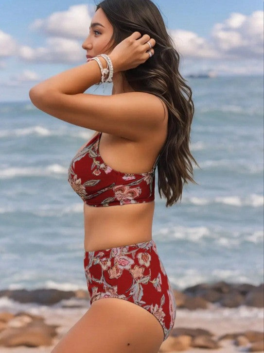 Damen Hochgeschnittener Bikini mit floralem Design R&B