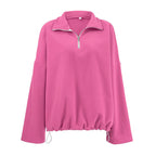 Damen lässiger Fleece-Pullover mit halbem Reißverschluss und oversized Schnitt R&B