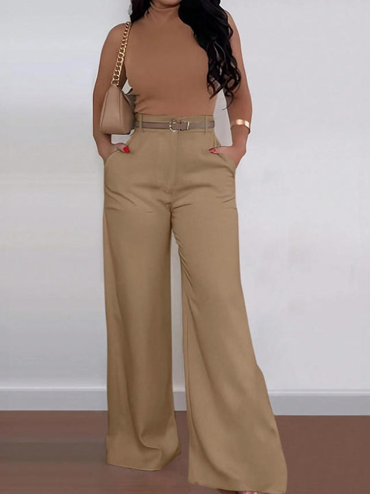 Damen Weitgeschnittene Elegante Anzughose mit Gürtel R&B