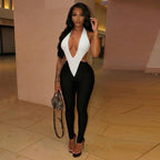 Damen Eleganter und figurbetonter Jumpsuit mit tiefem V-Ausschnitt und seitlichen Cut-Outs R&B