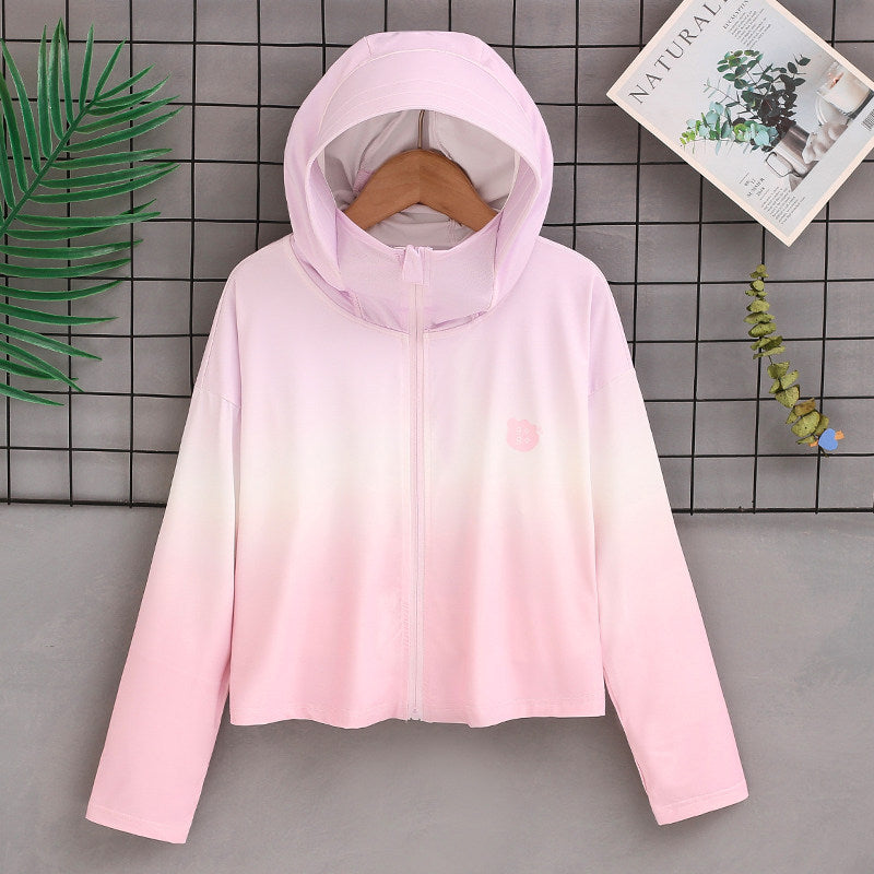 Damen nan ultraleichte Sonnenschutz-Hoodie mit Ombre-Verlauf und kurzem Schnitt R&B