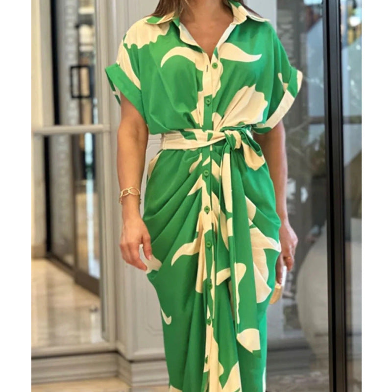 Damen Midikleid mit lässigem Schnitt und Taillengürtel R&B