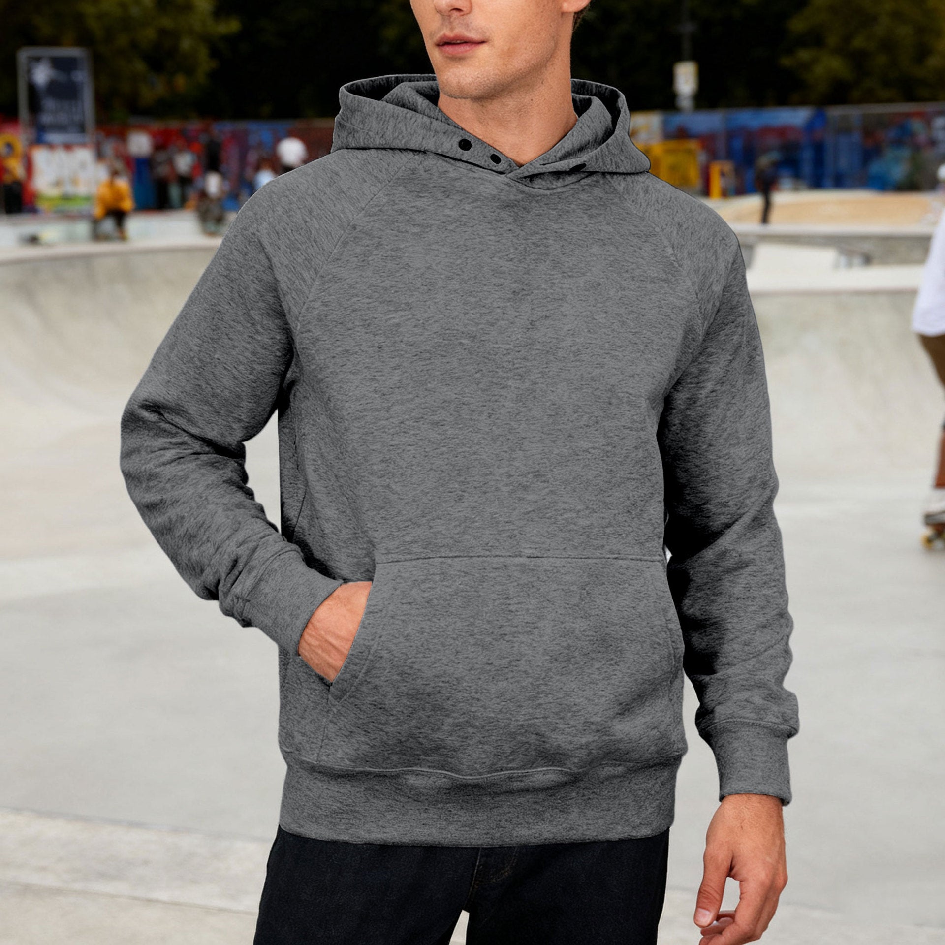 Herren nan Sweatstoff Kapuzenpullover mit Raglanärmeln, Kängurutasche und verstärktem Saum R&B