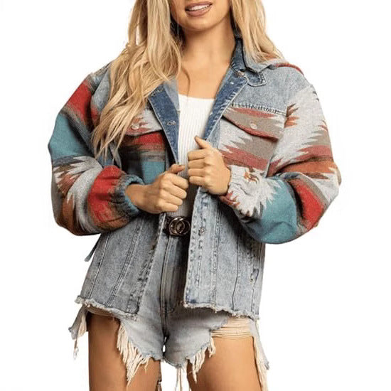 Damen Denimjacke im lässigen Boho-Stil mit Kapuze R&B