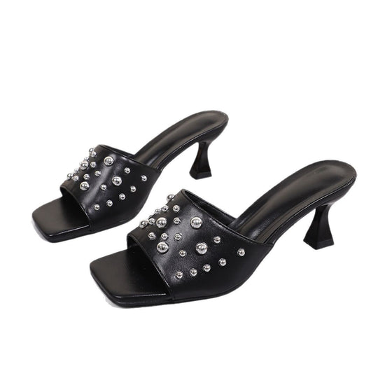 Damen Glamouröse Slip-On Sandalen mit dekorativen Metallnieten R&B