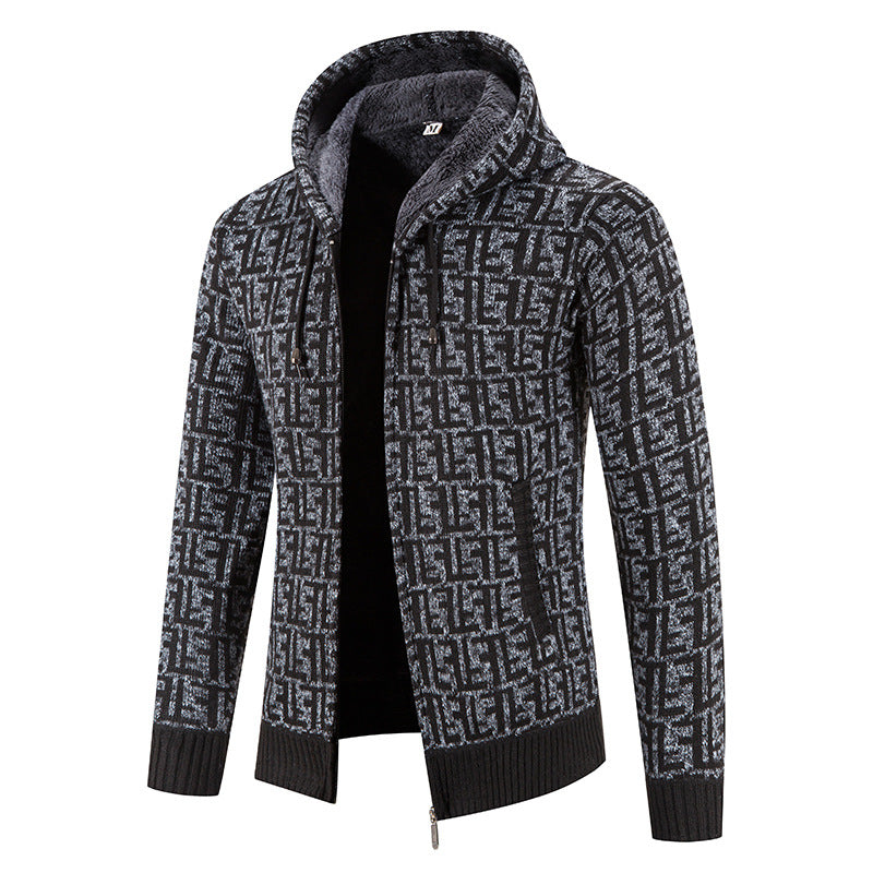 Herren Hochwertige Strickjacke mit modernem Muster und Kapuze R&B