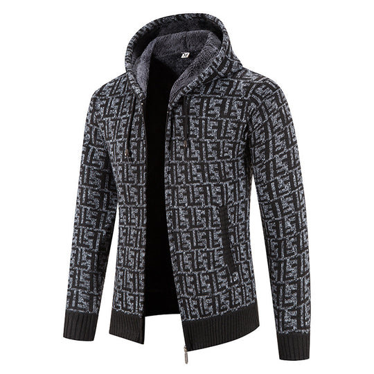 Herren Hochwertige Strickjacke mit modernem Muster und Kapuze R&B