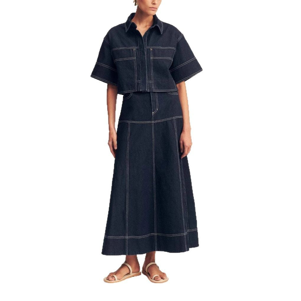 Damen Jeansrock mit seitlichen Taschen und eingearbeiteten Nähten R&B