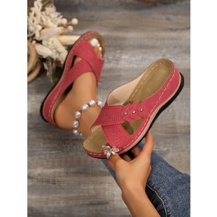 Damen Komfortable Wedge-Pantoletten mit flexibler Sohle und modischen Schnallen R&B