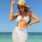Damen Bikini mit einzigartiger Schnalle und transparentem Rock R&B