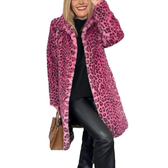 Damen Luxuriöser Teddy-Mantel mit Leopardenmuster und weichem Fleece R&B