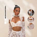 Damen Lace Crop Top und Rock Set mit transparenten Details EB