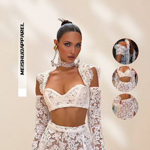 Damen Lace Crop Top und Rock Set mit transparenten Details R&B