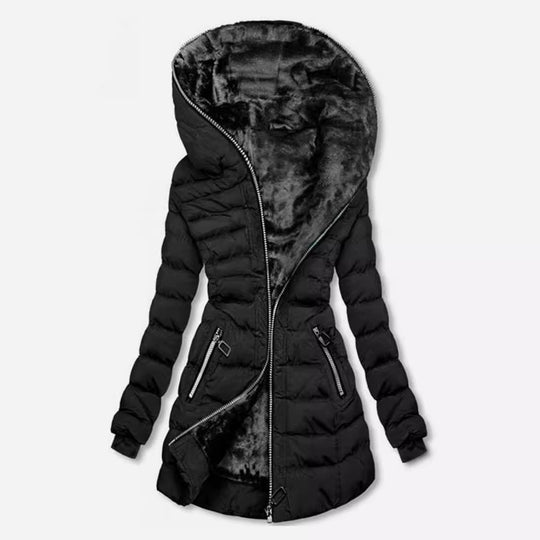 Damen gefütterte Winterjacke mit hohem Kragen und stilvollen Reißverschlusstaschen R&B