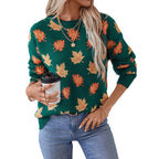 Damen Strickpullover mit strukturiertem Blättermotiv und Rundhalsausschnitt