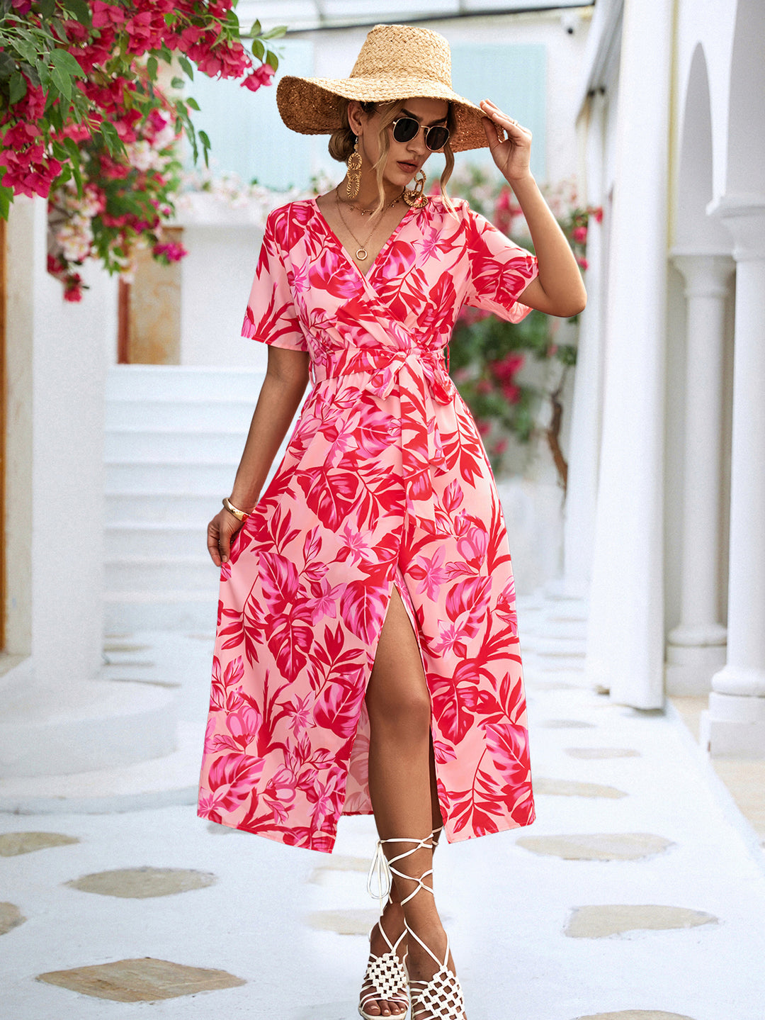 Damen Wickelkleid im floralen Design mit eleganten Rüschendetails R&B