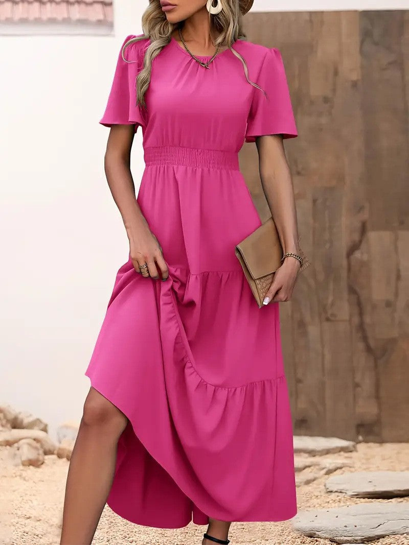 Damen Maxikleid mit raffiniertem Taillenbund und fließendem Rock R&B
