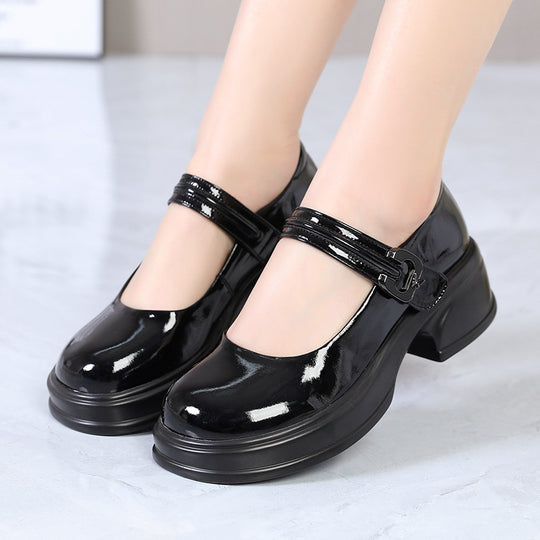Damen Mary Jane Schuhe mit modischem Schnallenakzent und komfortablem Blockabsatz R&B