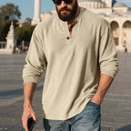 Herren Langarm-Henley-Shirt mit strukturiertem Material und modischen Knopfdetails R&B