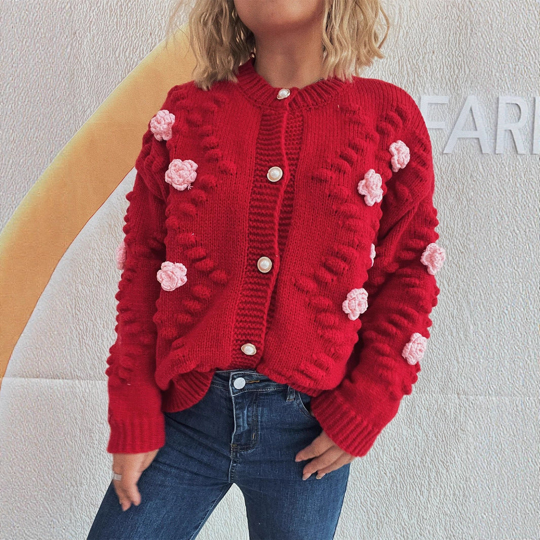 Damen Strickjacke mit floralen Applikationen und komfortablem Schnitt R&B