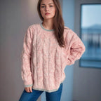 Damen Grobstrickpullover mit einzigartigem Zopfmuster und lässigem Schnitt R&B