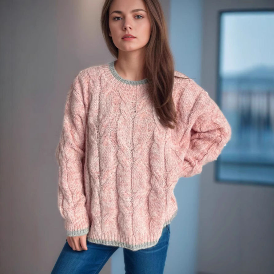 Damen Grobstrickpullover mit einzigartigem Zopfmuster und lässigem Schnitt R&B