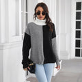 Damen Grobstrickpullover mit hohem Kragen und modernem Farbblock-Design R&B