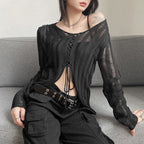 Damen Strickjacke mit modernem Schnürdesign und feinen Lochmustern R&B