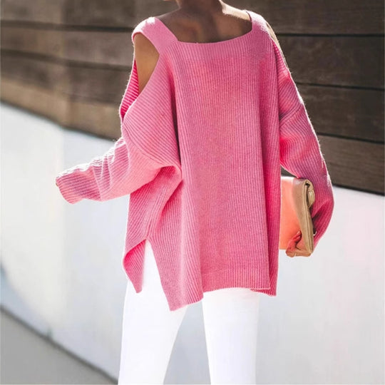 Damen Off-Shoulder Strickpullover mit weichem Material und lässigem Schnitt R&B