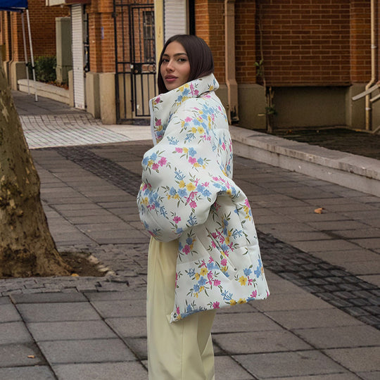 Damen Freizeitjacke mit floralem Muster und voluminösen Ärmeln R&B