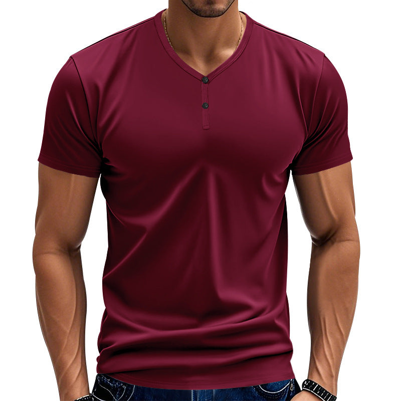Herren Kurzarm Henley-T-Shirt mit atmungsaktiver Struktur R&B
