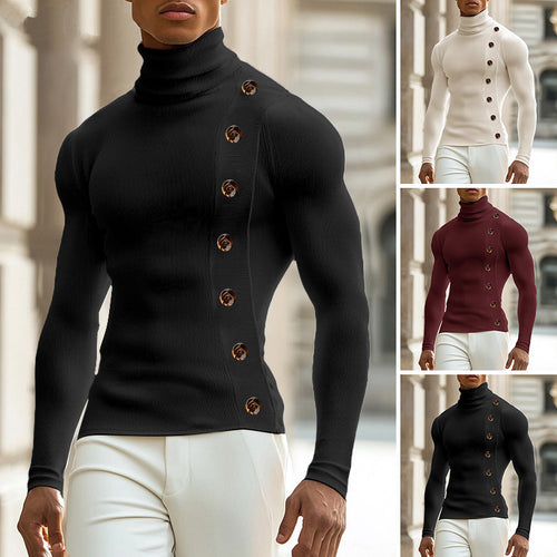 Damen Langarm Rollkragenpullover mit Knopfdetails R&B