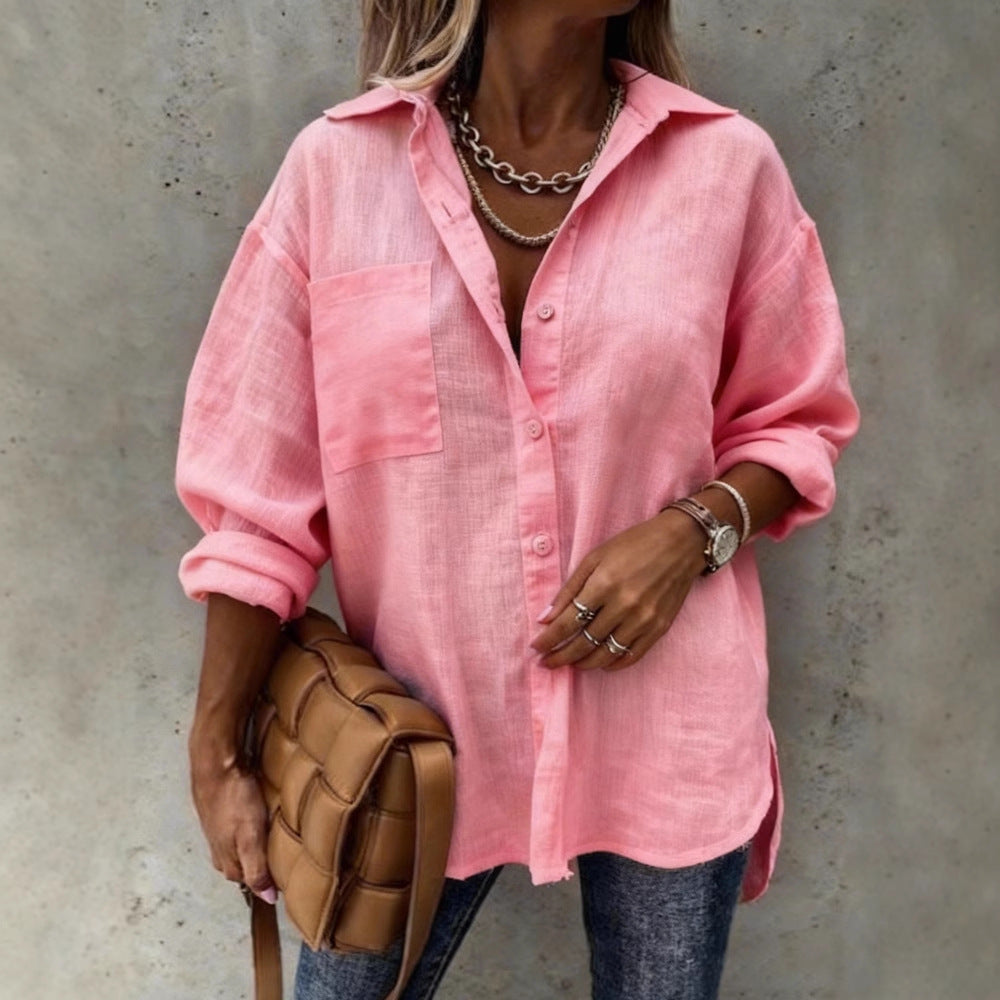 Damen Leichte und lässige Bluse mit Brusttasche R&B