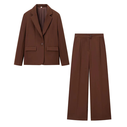 Damen elegantes Anzug-Set mit tailliertem Blazer und weit geschnittenen Hosen R&B