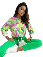 Damen Sweatshirt mit buntem Blumenmuster und lässigem Schnitt R&B