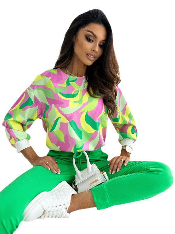 Damen Sweatshirt mit buntem Blumenmuster und lässigem Schnitt R&B