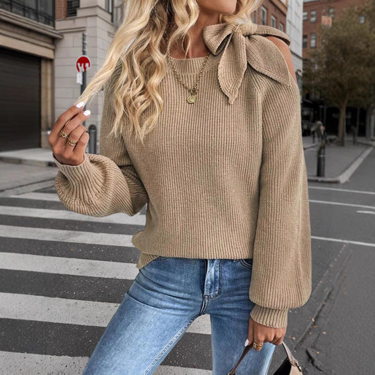 Damen lässiger Pullover mit besonderem Schulterdesign R&B