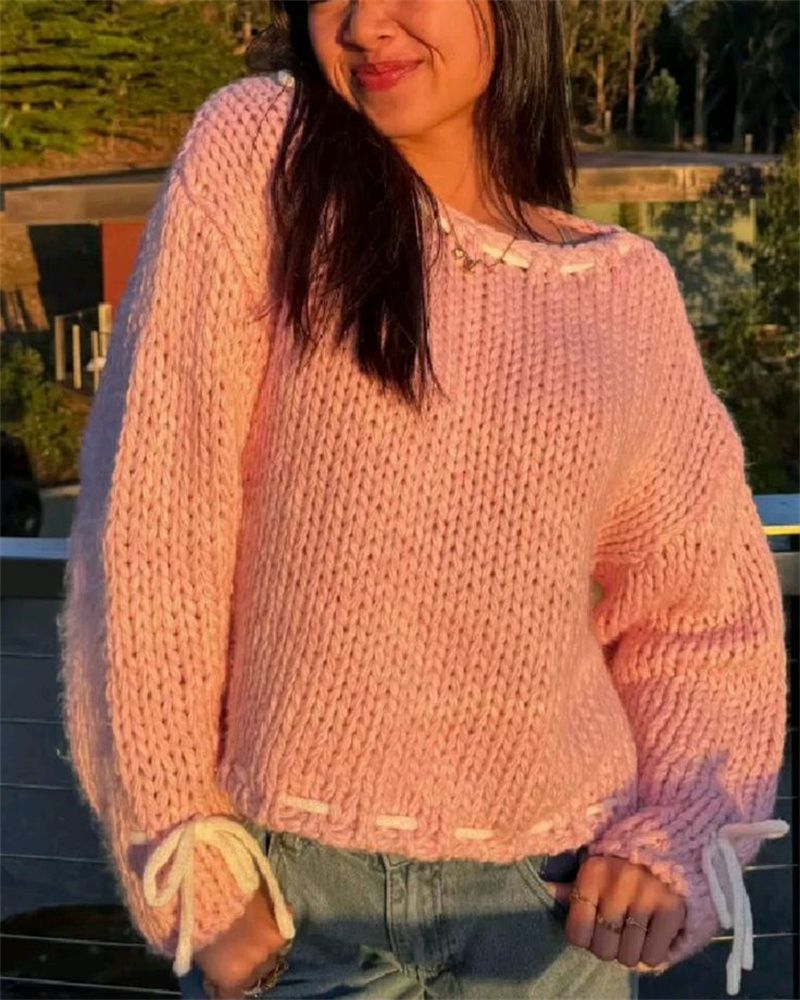 Damen Grobstrickpullover mit verspielten Details und lässigem Schnitt R&B