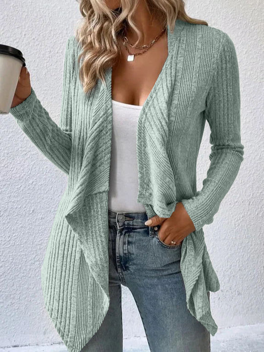 Damen gemütliche Strickjacke mit lässigem Schnitt und asymmetrischem Saum R&B
